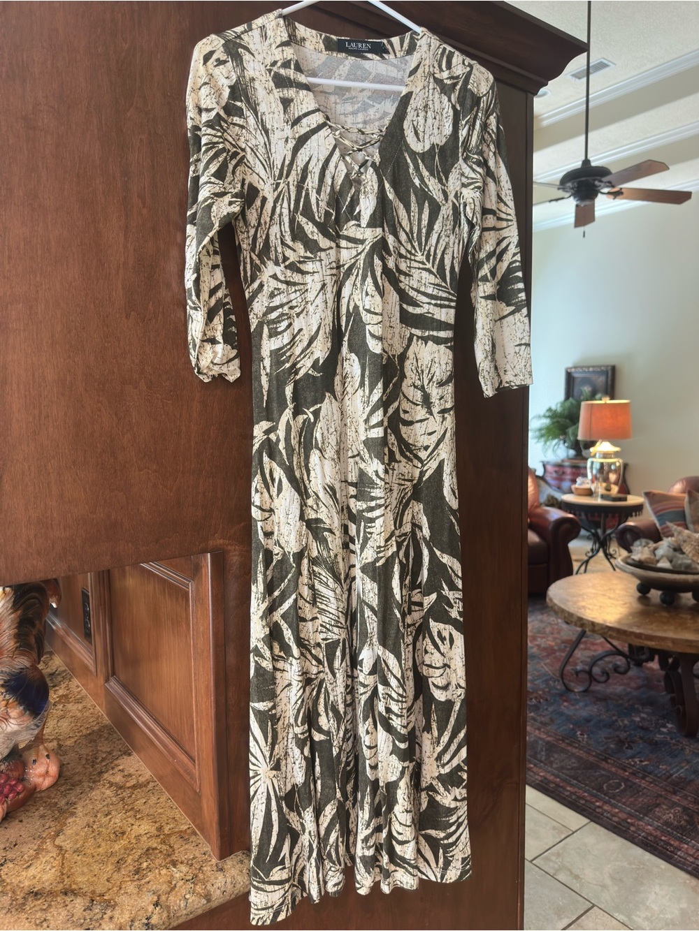 Lauren Ralph Lauren Olive and Cream Tropical-Print Maxi Dress